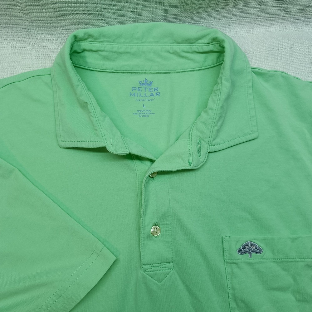 Peter Millar Seaside Wash Men's Size L Green Short Sleeve Polo Shirt Casual Golf